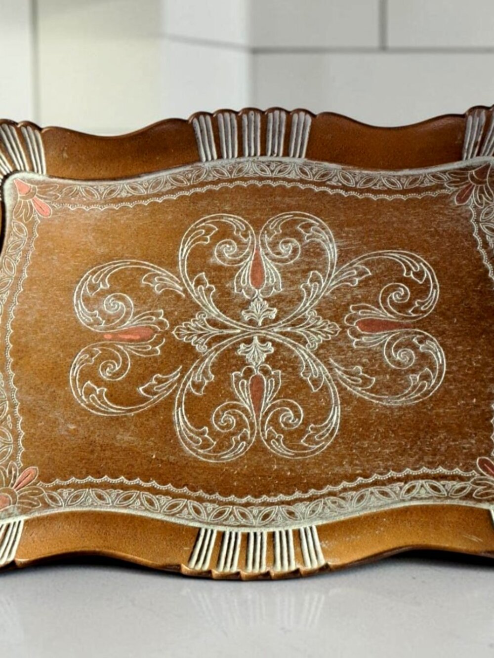 VINTAGE SEZZATINI ITALY HAND PAINTED WOOD TRAY 19" by 13"